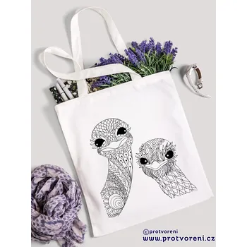 Nákupní taška Textilní taška k vybarvení, PŠTROS, 41x37cm, BÍLÁ, 1 kus