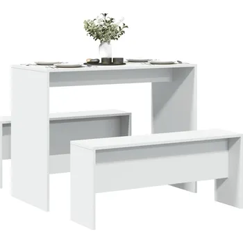 Zahradní sestava 3dílná sada jídelního stolu a lavic bílá kompozitní dřevo - 8721158415868