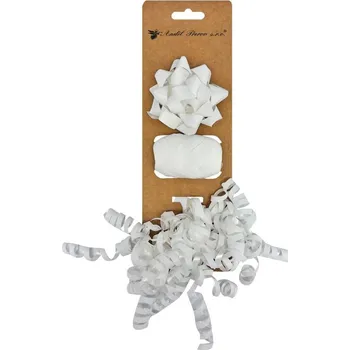 Stuha Anděl Přerov Sada na balení dárků bílá, rozeta 7 x 3,5 x 7 cm, stuha 0,5 cm x 10 m, kudrlina s lepíkem