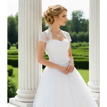 Bolerko Krajkové svatební bolerko pošité flitry - bílé: BF-149 Vybraná velikost: M