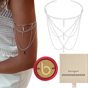 Náramek Dámský náramek na paži stříbrný s ŘETÍZKY A NASTAVITELNÝM KROUŽKEM