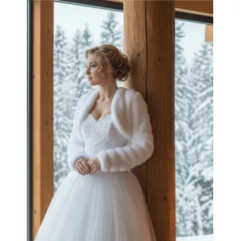 Dámský kožich Svatební kožešinové bolerko - bílé: BF-14 Vybraná velikost: 5XL