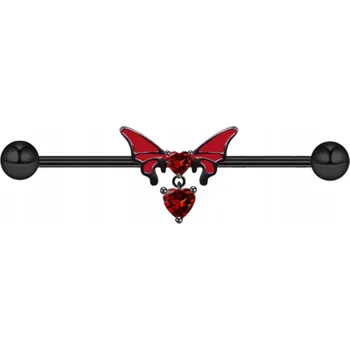 Piercing Průmyslový piercing do ucha činka netopýr srdce