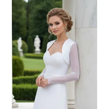 Bolerko Saténové svatební bolerko s tylovými rukávy - bílé: BF-194 Vybraná velikost: 5XL