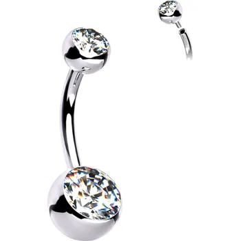 Piercing Atreya Titanový piercing do pupíku se zirkony a vnitřním závitem Barva: Čirá, Velikost koncovky: 5 & 8 mm, Délka / Průměr: 10 mm