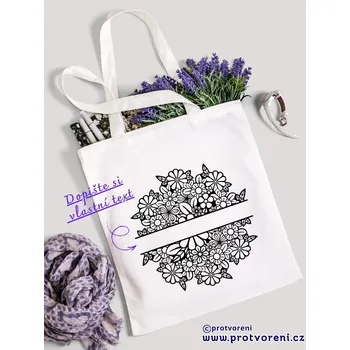 Textilní taška k vybarvení, KVĚTINY V KRUHU, 41x37cm, BÍLÁ, 1 kus