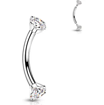 Piercing Atreya Titanový banánek s vnitřním závitem a vsazenými krystaly Barva: Stříbrná/Čirá, Velikost: 1,2 mm, Délka / Průměr: 10 mm