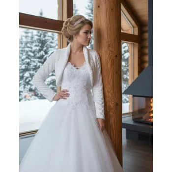 Dámský kožich Aksamitové bolerko s dlouhým rukávem - bílé: BF-119 Vybraná velikost: 6XL