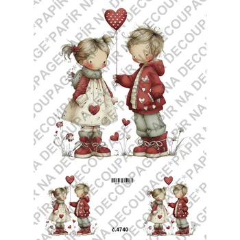 Umělecký papír Rýžový a soft papír na decoupage - Valentýnky - KB4740 Materiál: Soft, Rozměr: A4