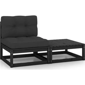 Zahradní sestava 2dílná zahradní souprava s poduškami černá masivní borovice - 8720286355824