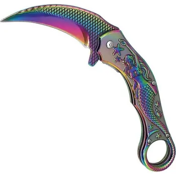 Sebeobrana ElitEdge Nůž zavírací MERMAID karambit DUHOVÝ