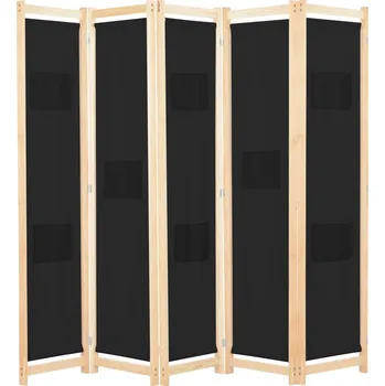 Paraván 5dílný paraván černý 200 x 170 x 4 cm textil - 8718475730934