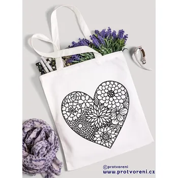 Textilní taška k vybarvení, SRDCE 4, 41x37cm, BÍLÁ, 1 kus