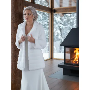 Kožešinový svatební kabát bílý BF-207 Vybraná velikost: 5XL