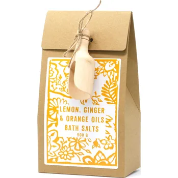 Koupelová sůl Koupelová sůl s dřevěnou naběračkou - citrón, zázvor a pomeranč | 500g