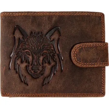 Peněženka WILD Luxusní pánská peněženka s přezkou - Vlk - hnědá