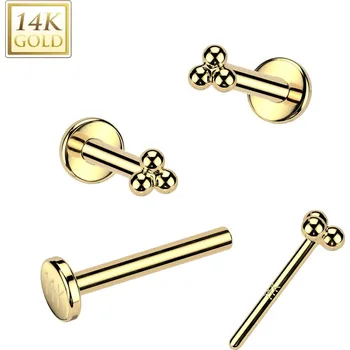 Piercing Atreya Bezzávitová labreta ze 14kt zlata mini trinity, AU 585/1000 Velikost: 0,8 mm, Délka / Průměr: 6 mm