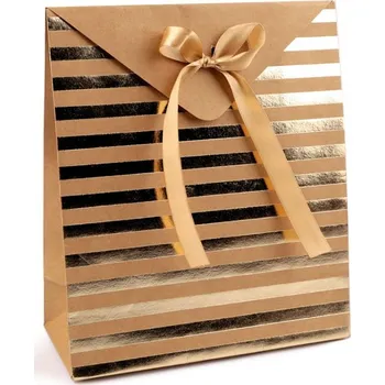 Dárková krabička Dárková krabička s mašlí - hnědá přírodní proužky (2 ks)