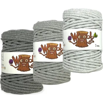Příze 3x Woody 5 mm – sada Grey (100m)