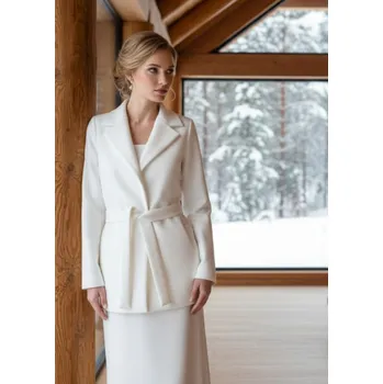 Dámský kožich Flaušový svatební kabát s páskem - bílý: BF-236 Vybraná velikost: 3XL