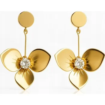 Náušnice VISACÍ NÁUŠNICE KVĚTY - SE ZIRKONY - OCEL POZLÁCENÁ - NA PÁRTY