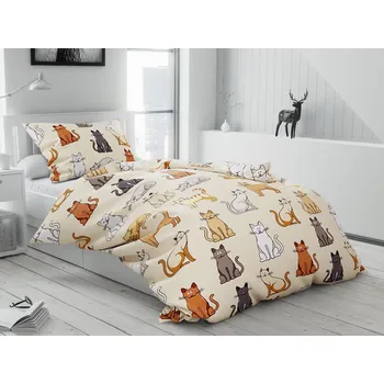 Bytový textil Bavlněné povlečení COLORED CATS PURE krémové Rozměr povlečení: 70 x 90 cm | 140 x 200 cm