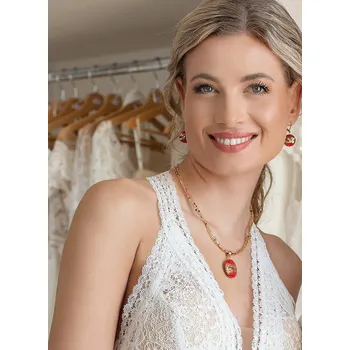 Náhrdelník Lampglas Náhrdelník Red Desire s 24kt zlatem v perle Lampglas