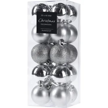 Vánoční dekorace Home Styling Collection Vánoční koule, Ø 4 cm, 20 ks, stříbrné