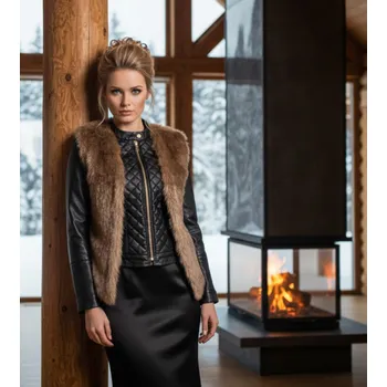 Dámský kožich Kožešinová vesta - zlatá hnědá: BFB-127 Vybraná velikost: L