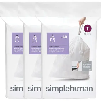 Pytle na odpadky Sáčky do odpadkového koše 3 L, Simplehuman typ T, zatahovací, 120 ks v balení, 15 µm