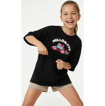 Dívčí oblečení Sinsay - Bavlněné oversize tričko s potiskem Hello Kitty - černá - 745HB-99X - 745HB-99X-146