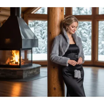 Dámský kožich Kožešinový kabátek na zavazování - šedý: BF-56 Vybraná velikost: 5XL