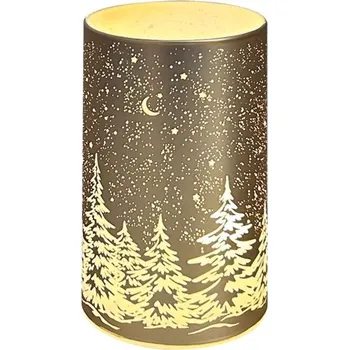 Dětsný nábytek Anděl Přerov Svítící skleněný válec s motivem krajiny zlatý, 12,8 x 7,5 cm, teplá bílá, 10 LED, časovač