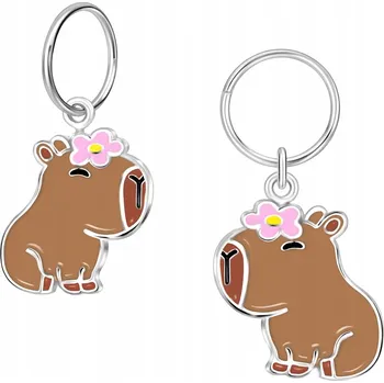 Náušnice Stříbrné náušnice kroužky s kapybarou pro dívky a děti, stříbro o ryzosti 925