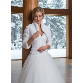 Dámský kožich Svatební kožíšek s 3/4 rukávem - bílý: BF-88 Vybraná velikost: XS