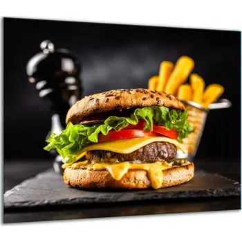Obraz SKLENĚNÁ OCHRANNÁ DESKA NA SPORÁK 60x52 HAMBURGER