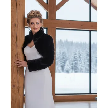 Dámský kožich Kožešinové bolerko s vysokým límcem - černé: BF-201 Vybraná velikost: XS