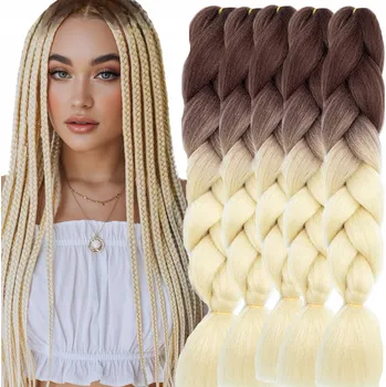 Příčesek Syntetické vlasy na copánky Ombre Tmavě hnědá Světlá blond Sada 5 ks #B22