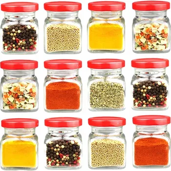 Sklenice 12x skleněné nádoby sklenice na koření 120 ml s červeným víčkem fi 53