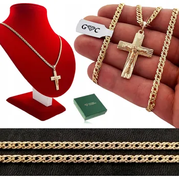 Náhrdelník ZLATÝ ŘETÍZEK S KŘÍŽKEM KŘÍŽ ŘETĚZ POZLACENÝ NÁHRDELNÍK 60 cm + DÁREK