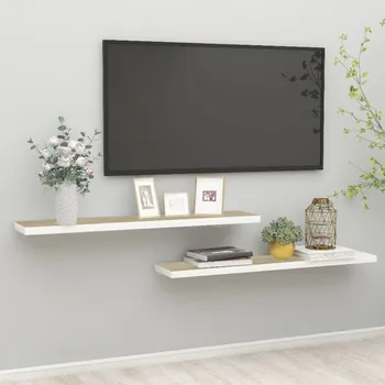 police Plovoucí nástěnné police 2 ks dub a bílé 120x23,5x3,8 cm MDF - 8720286416877