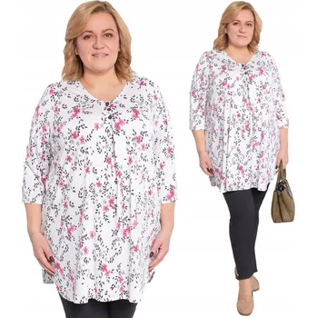 Dámská tunika Bílá tunika s růžovými květy 48/50