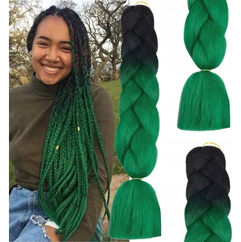 Příčesek Syntetické vlasy na copánky Ombre Černá Zelená Polyester 60 cm