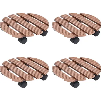 Stojan na květiny Vozíky na rostliny 4 ks hnědé Ø 30 x 7,5 cm WPC - 8720845541255