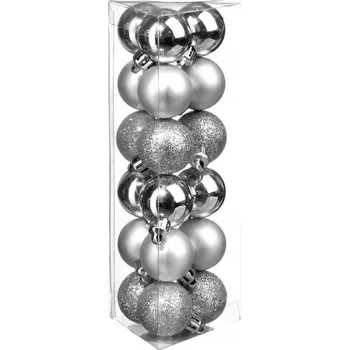 Vánoční dekorace VÁNOČNÍ BAŇKY stříbrné BROKÁTOVÉ, průměr 3 cm, 18 ks, sada vánočních ozdob na stromeček