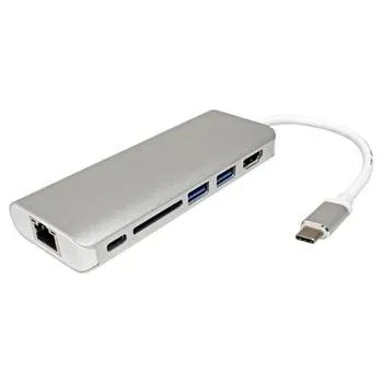 USB hub Roline Multiport adaptér USB C (M) -> HDMI A(F) (4K@30Hz) , 2x USB3.0 A(F), SD, 1Gb LAN, USB C (PD)