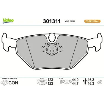 Brzdová destička Sada brzdových destiček, kotoučová brzda VALEO 301311