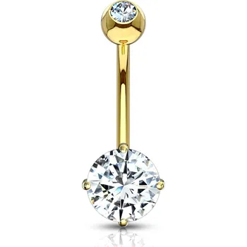 Piercing Atreya 14kt zlatý piercing do pupíku s čirými zirkony, Au 585/1000 Barva: Žluté zlato, Velikost koncovky: 4x6 mm, Délka / Průměr: 10 mm