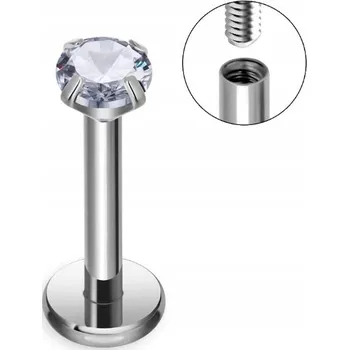 Piercing Titanový Labret Piercing Stříbrný s Zirkonem HELIX Lobe 1,2/8/3