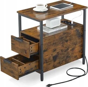 Noční stolek Noční stolek Songmics, rustikální dub, 2 zásuvky, s napájecí lištou